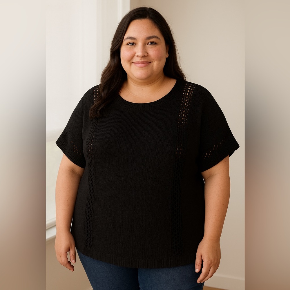 🦖Lane Bryant 22/24 Black Short Sleeve Sweater
